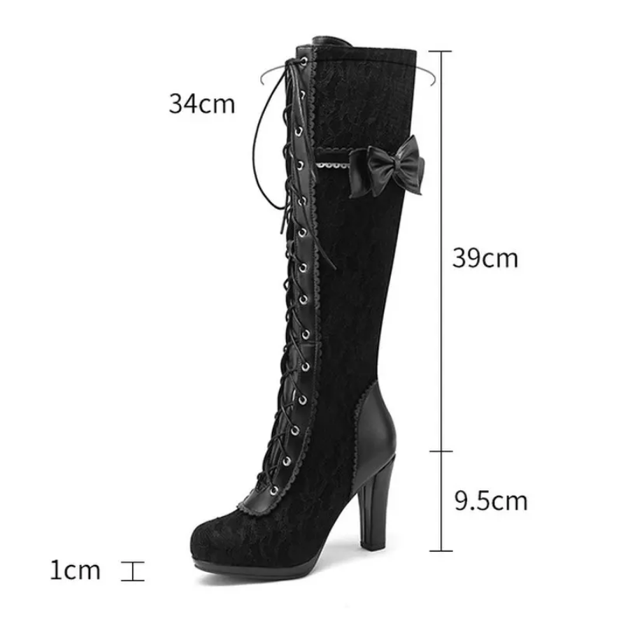 Black Lace up Vintage Victorian Bowknot Boots