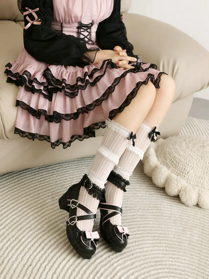 Gothic Kawaii Bow Platform High Heels Shoes