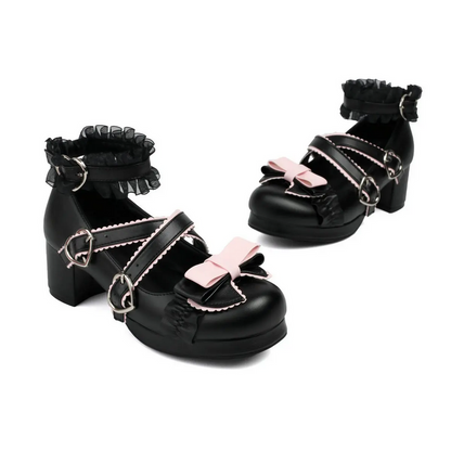 Gothic Kawaii Bow Platform High Heels Shoes