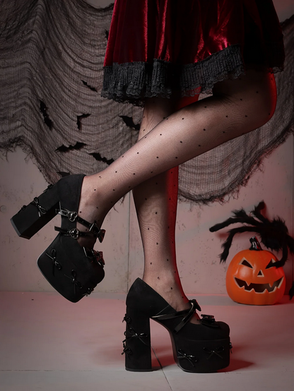 Black Retro Gothic Chunky High Heel Shoes