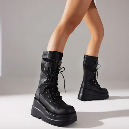 Platform Block Heel Biker Boots