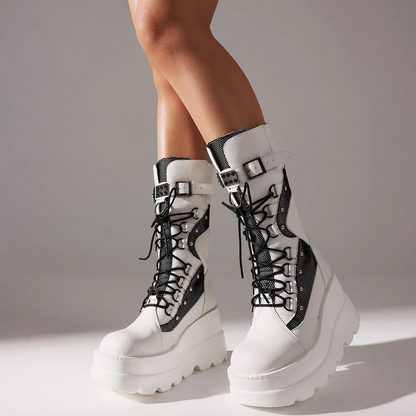 Platform Block Heel Biker Boots