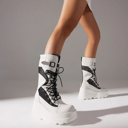 Platform Block Heel Biker Boots