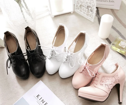 Pointed Toe Platform PU Leather Lace Stiletto Heels