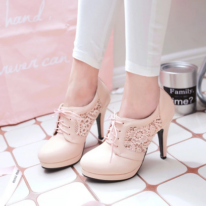 Pointed Toe Platform PU Leather Lace Stiletto Heels
