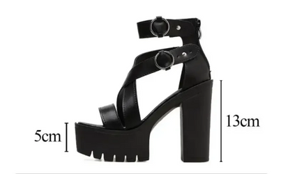 Gothic Black Platform Gladiator Sandals