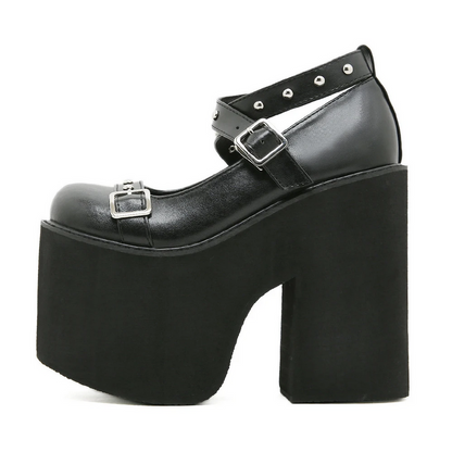 Black Gothic Punk Rivet Buckle High Heels