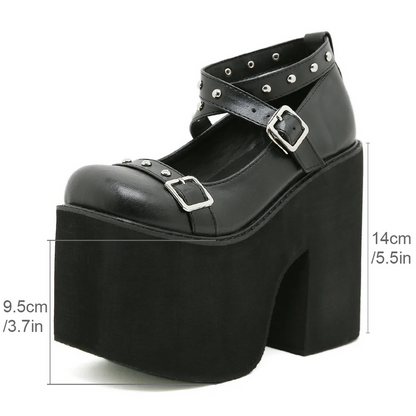 Black Gothic Punk Rivet Buckle High Heels