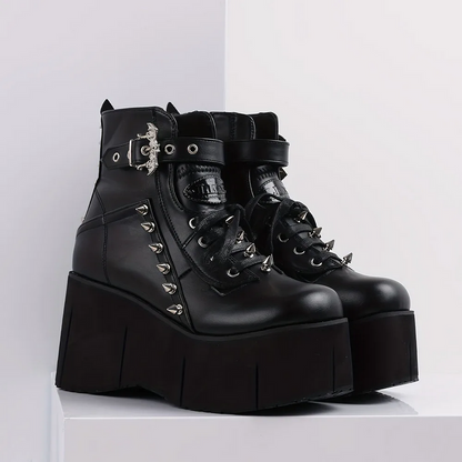 Women’s Black Studded Goth Platform Wedge Boots