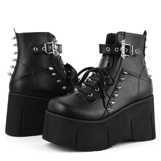 Women’s Black Studded Goth Platform Wedge Boots