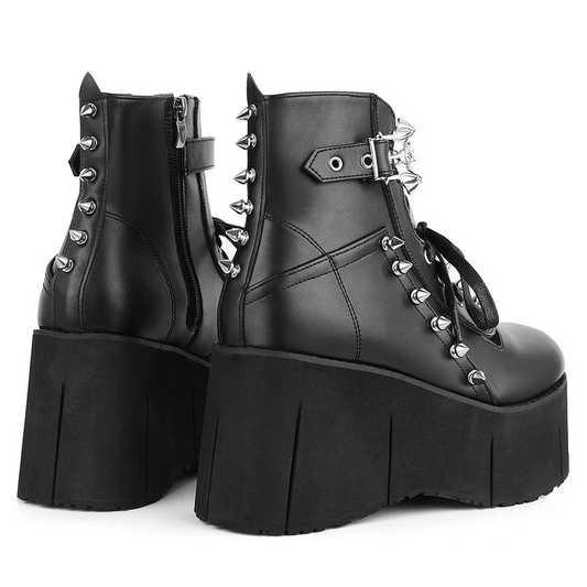 Women’s Black Studded Goth Platform Wedge Boots