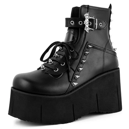 Women’s Black Studded Goth Platform Wedge Boots