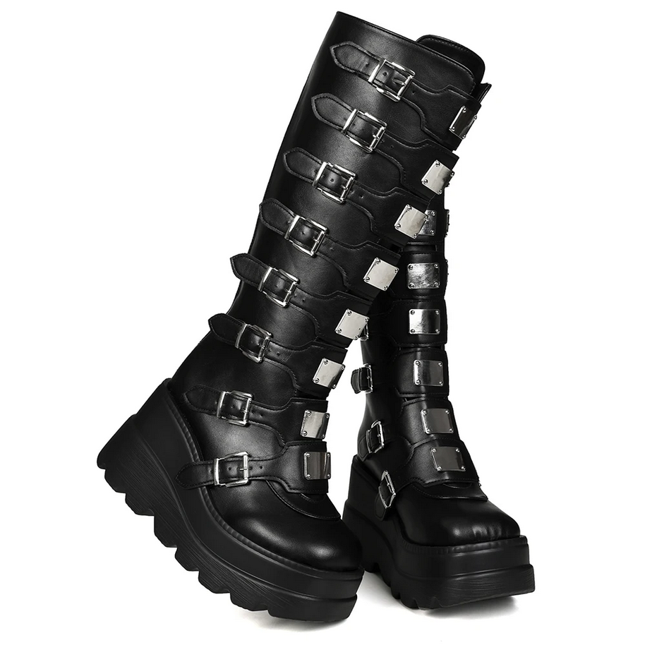 Edgy Goth Metal Buckle Women’s Black Boots