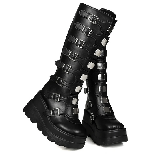 Edgy Goth Metal Buckle Women’s Black Boots