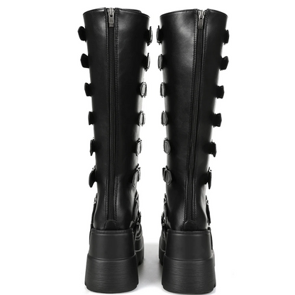 Edgy Goth Metal Buckle Women’s Black Boots