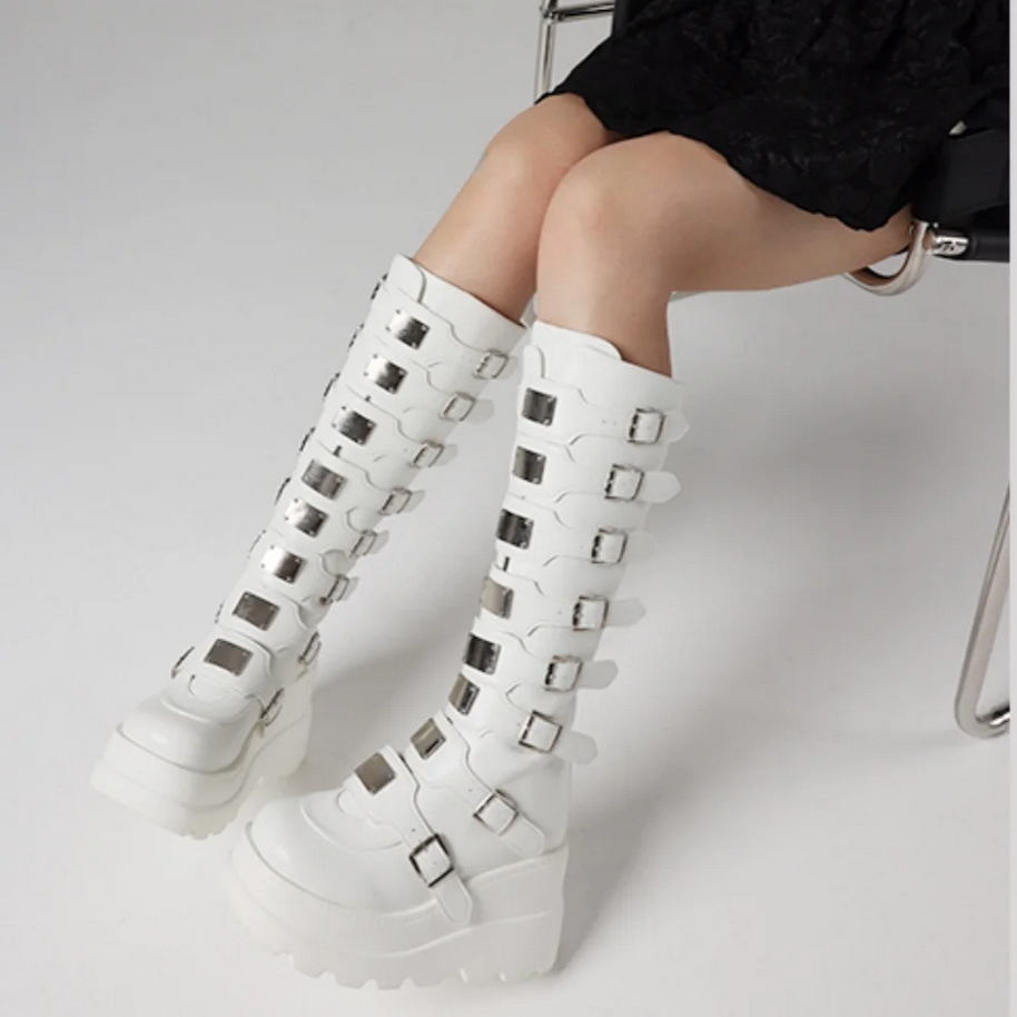 Edgy Goth Metal Buckle Women’s Black Boots