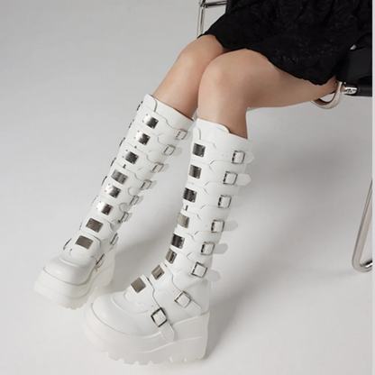 Edgy Goth Metal Buckle Women’s Black Boots