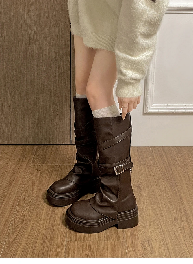 Fashion Slip-On Knee High Boots Women