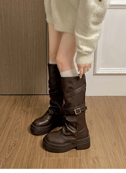 Fashion Slip-On Knee High Boots Women