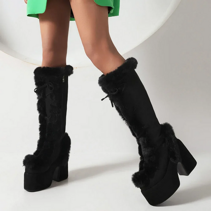 Faux Fur Y2K Punk High Platform Boots