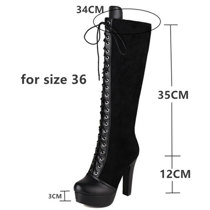 Elegant Gothic Lace-Up Knee Boots Vintage Style Platform Heels for Women