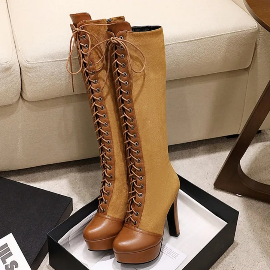 Elegant Gothic Lace-Up Knee Boots Vintage Style Platform Heels for Women