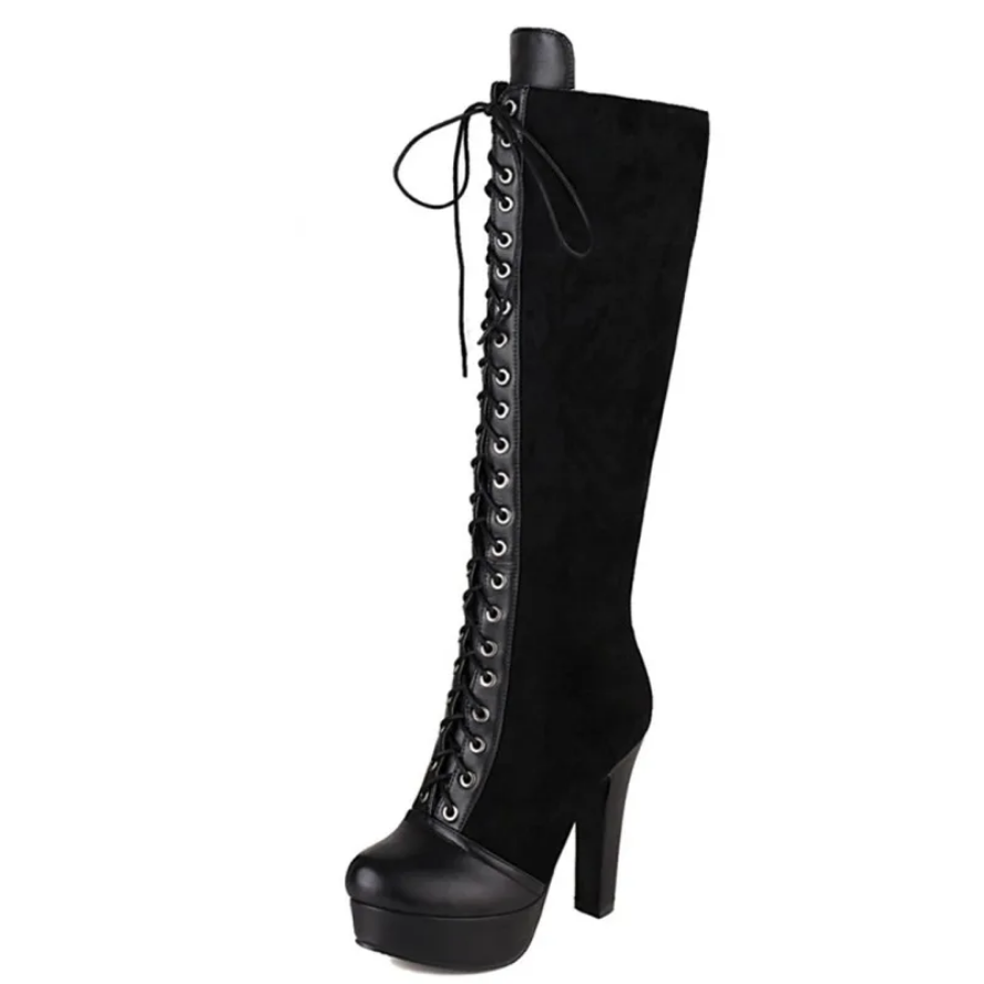 Elegant Gothic Lace-Up Knee Boots Vintage Style Platform Heels for Women