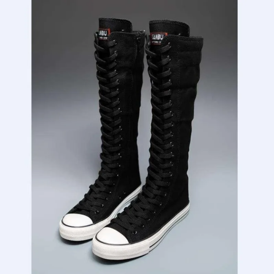 Women’s High Top Lace-Up Canvas Shoes Korean Fashion Long Boot Sneakers