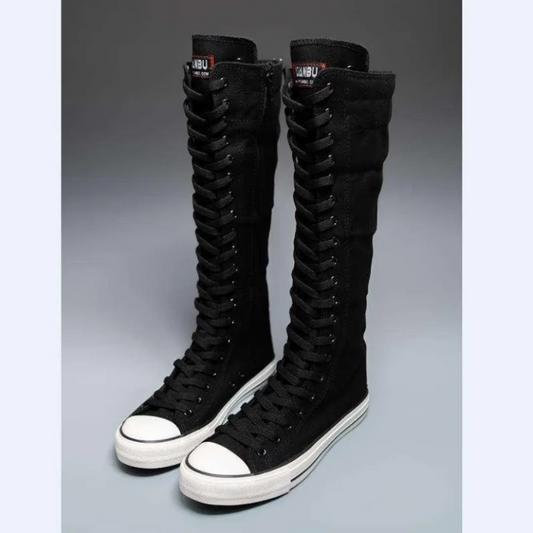 Women’s High Top Lace-Up Canvas Shoes Korean Fashion Long Boot Sneakers