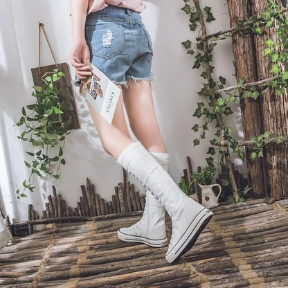 Women’s High Top Lace-Up Canvas Shoes Korean Fashion Long Boot Sneakers