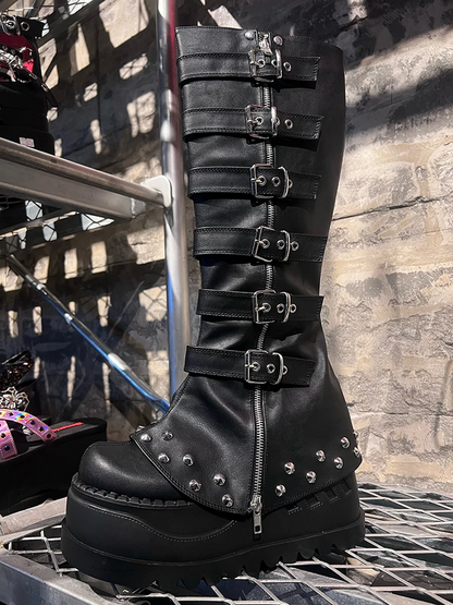 Black Goth Platform Boots for Women Chunky Punk Style Fashion Footwear