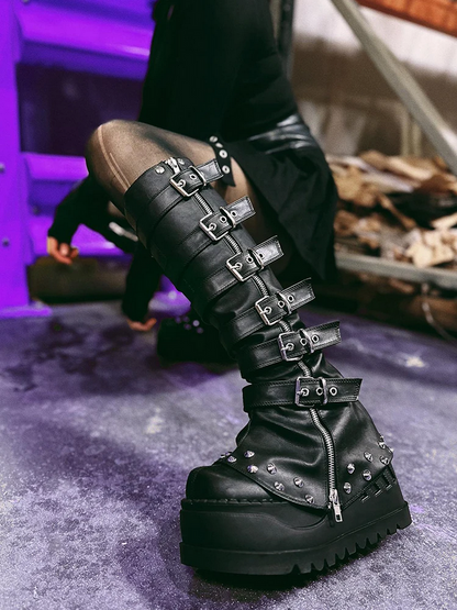 Black Goth Platform Boots for Women Chunky Punk Style Fashion Footwear