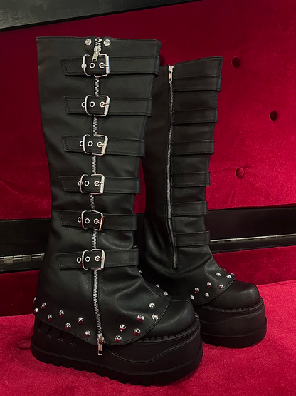 Black Goth Platform Boots for Women Chunky Punk Style Fashion Footwear