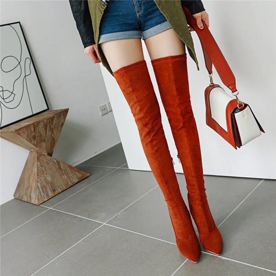 Over-the-Knee High Heel Boots for Women Stretchy Slim Thigh High Fashion Boots