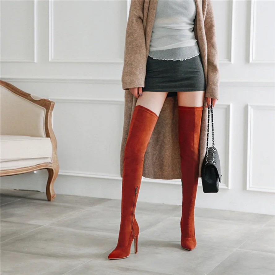 Over-the-Knee High Heel Boots for Women Stretchy Slim Thigh High Fashion Boots