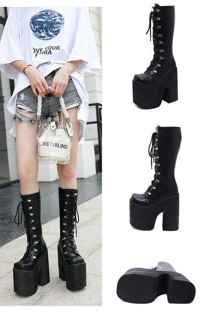 Gothic Punk High-Heeled Women’s Boots Thick-Soled Platform  Style Shoes