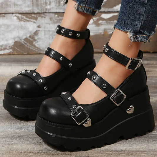 Black Studded Punk Heels Gothic Platform for Women