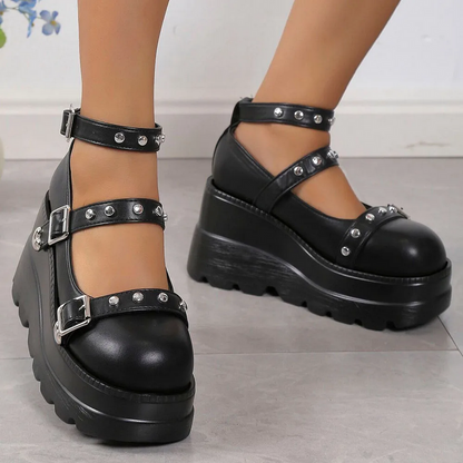 Black Studded Punk Heels Gothic Platform for Women