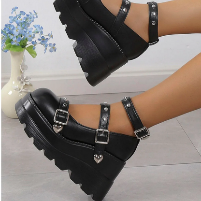 Black Studded Punk Heels Gothic Platform for Women