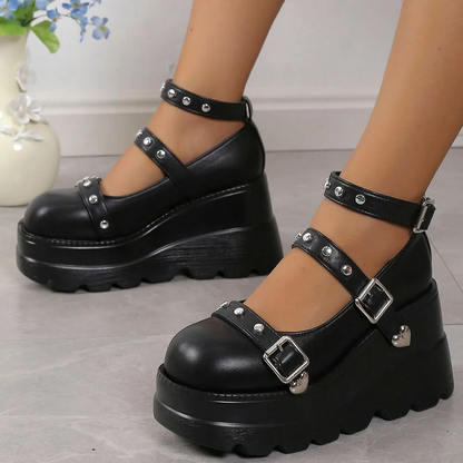 Black Studded Punk Heels Gothic Platform for Women