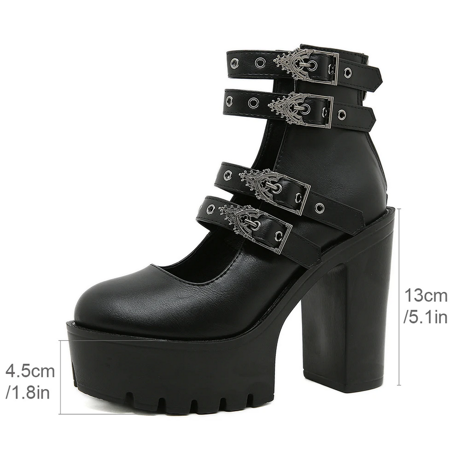 Goth Block Heels  Buckle Strap Pumps for Women
