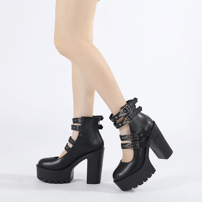 Goth Block Heels  Buckle Strap Pumps for Women