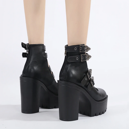 Goth Block Heels  Buckle Strap Pumps for Women