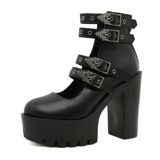Goth Block Heels  Buckle Strap Pumps for Women