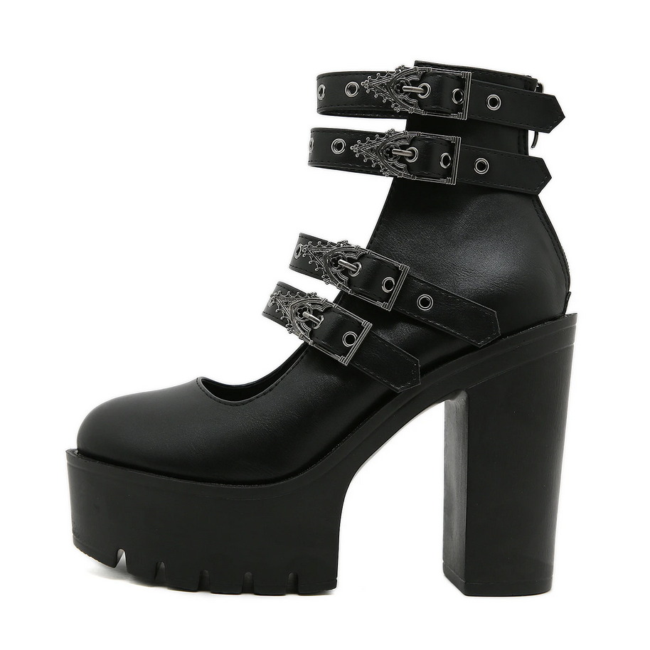 Goth Block Heels  Buckle Strap Pumps for Women