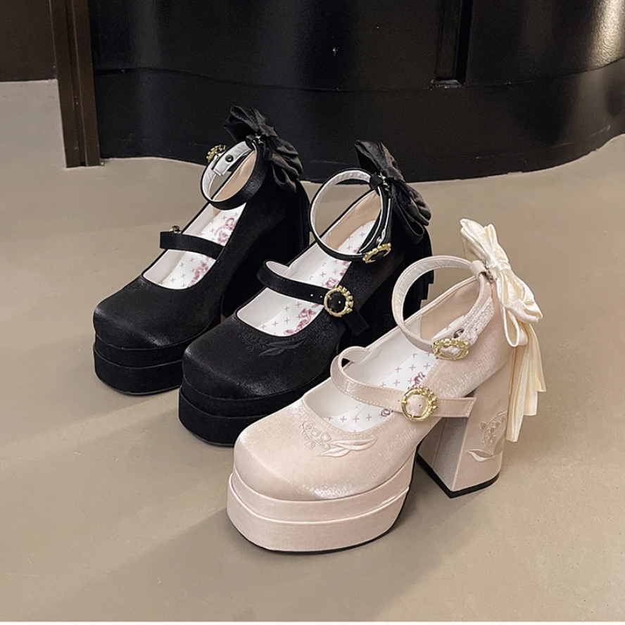 Summer Platform Mary Jane Heels Lolita Butterfly-Knot Shoes for Women