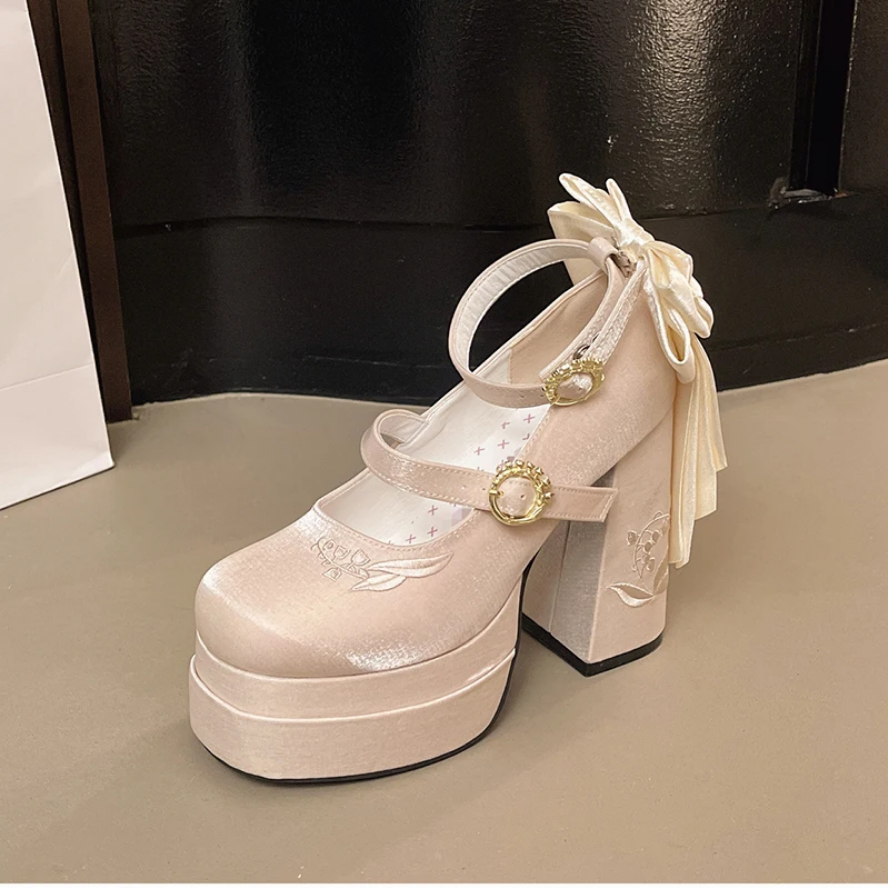 Summer Platform Mary Jane Heels Lolita Butterfly-Knot Shoes for Women