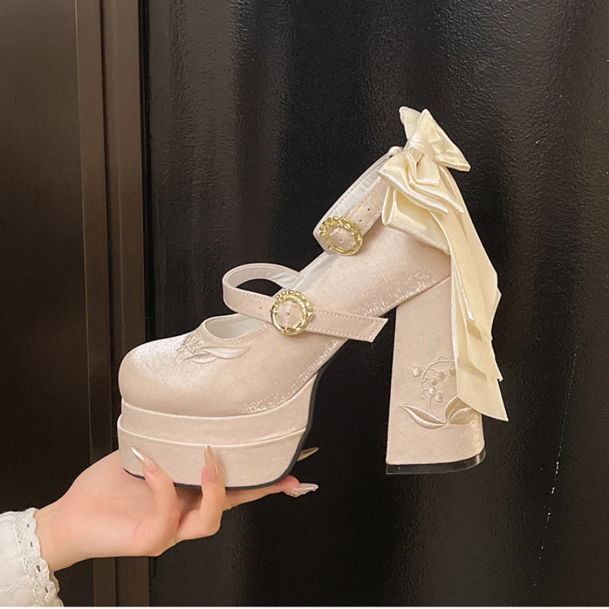Summer Platform Mary Jane Heels Lolita Butterfly-Knot Shoes for Women