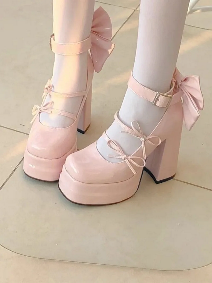 Retro Mary Jane Platform Shoes  Elegant Waterproof Big Bow Women's Heels