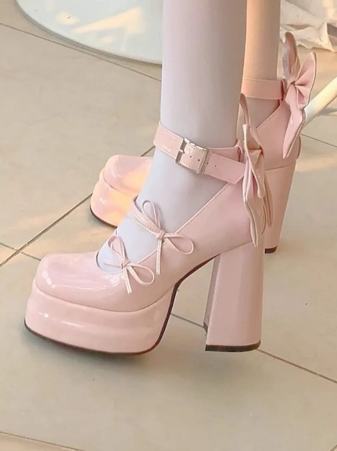 Retro Mary Jane Platform Shoes  Elegant Waterproof Big Bow Women's Heels